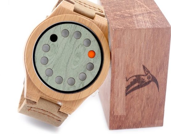 Reloj BAMBÚ y CUERO original piel ecológico dash litecoin sostenible